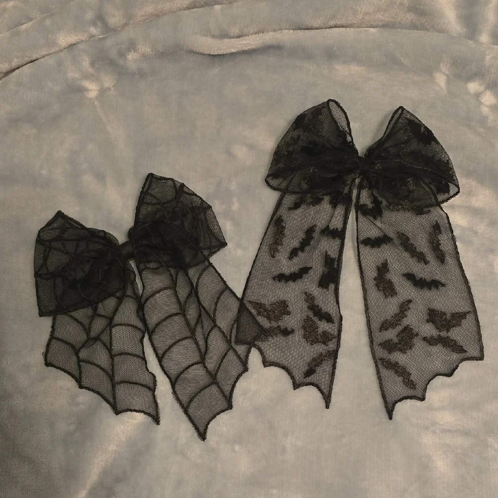 Pair Of Black Spider Web and Bat Hair Bows NWOT